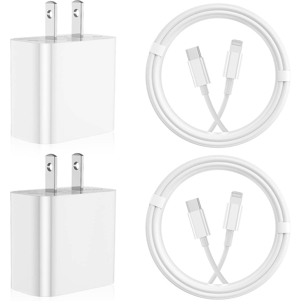 2-Pack 20W USB-C Fast Charger Block with 10ft MFi Lightning Cable